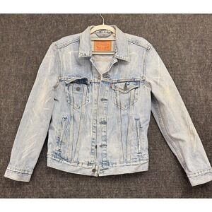 Levis Jacket Mens Small Blue Denim Wash Pockets Jean Trucker Casual Distressed